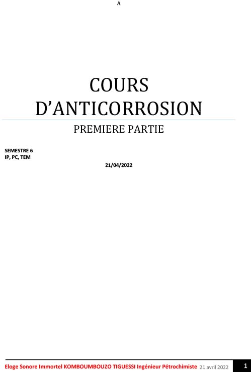  cours corrosion et anti-corrosion, Immortel Eloge KOMBOUMBOUZO